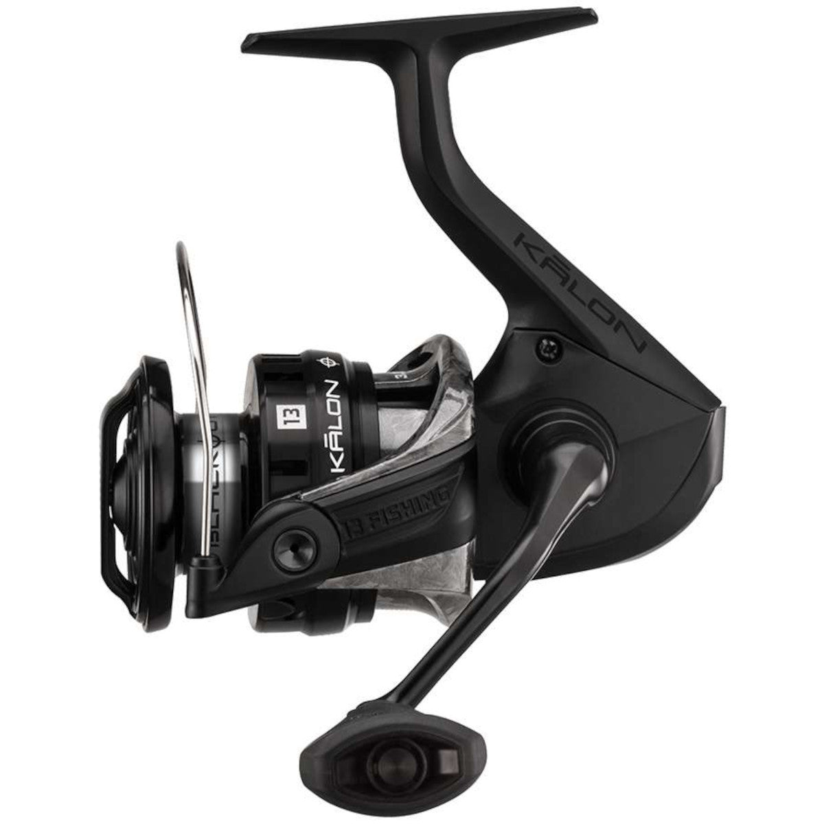 Side image of the 13 Fishing Kalon O "Blackout" Spinning Reel.