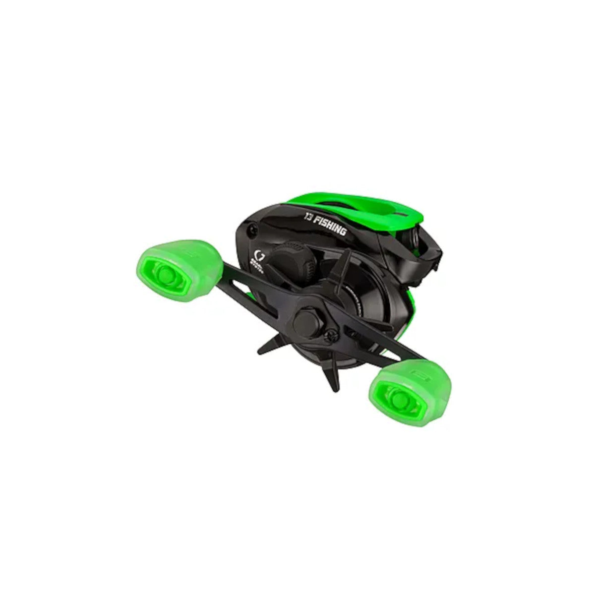 Tilted image of the Modus R2 Radioactive Baitcast Reel