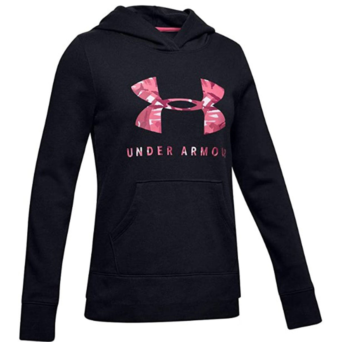 UA Girls Rival Print Fill Logo Hoodie - Black/Lace Pink