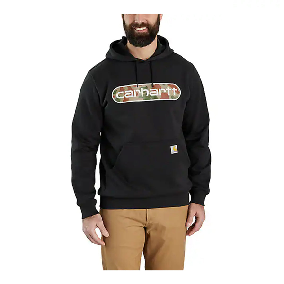 Loose Fitting Midweight Camo Logo Graphic Hoodie