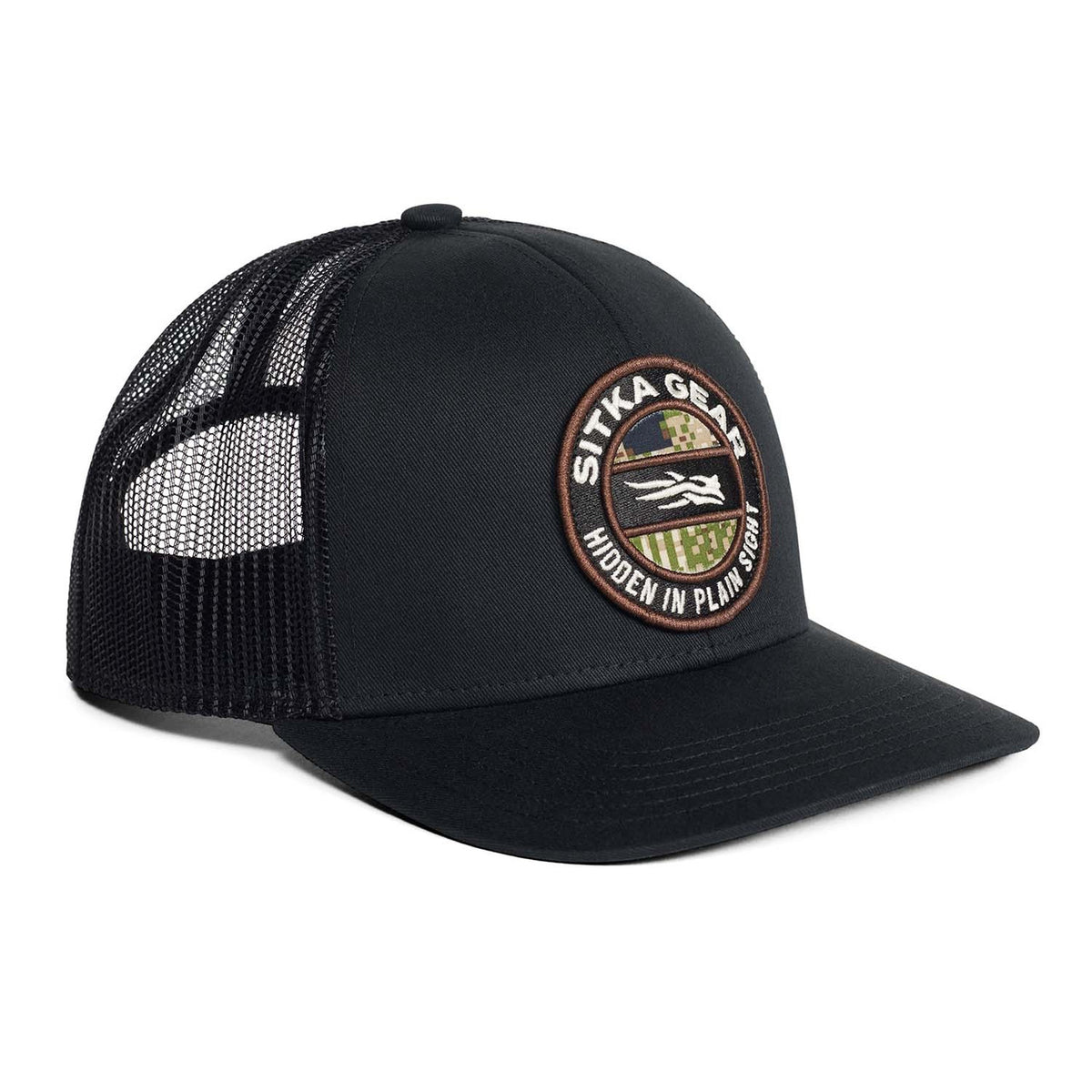 Sitka Hidden Optifade Mesh Mid Pro Trucker Hat Image in Black Subalpine