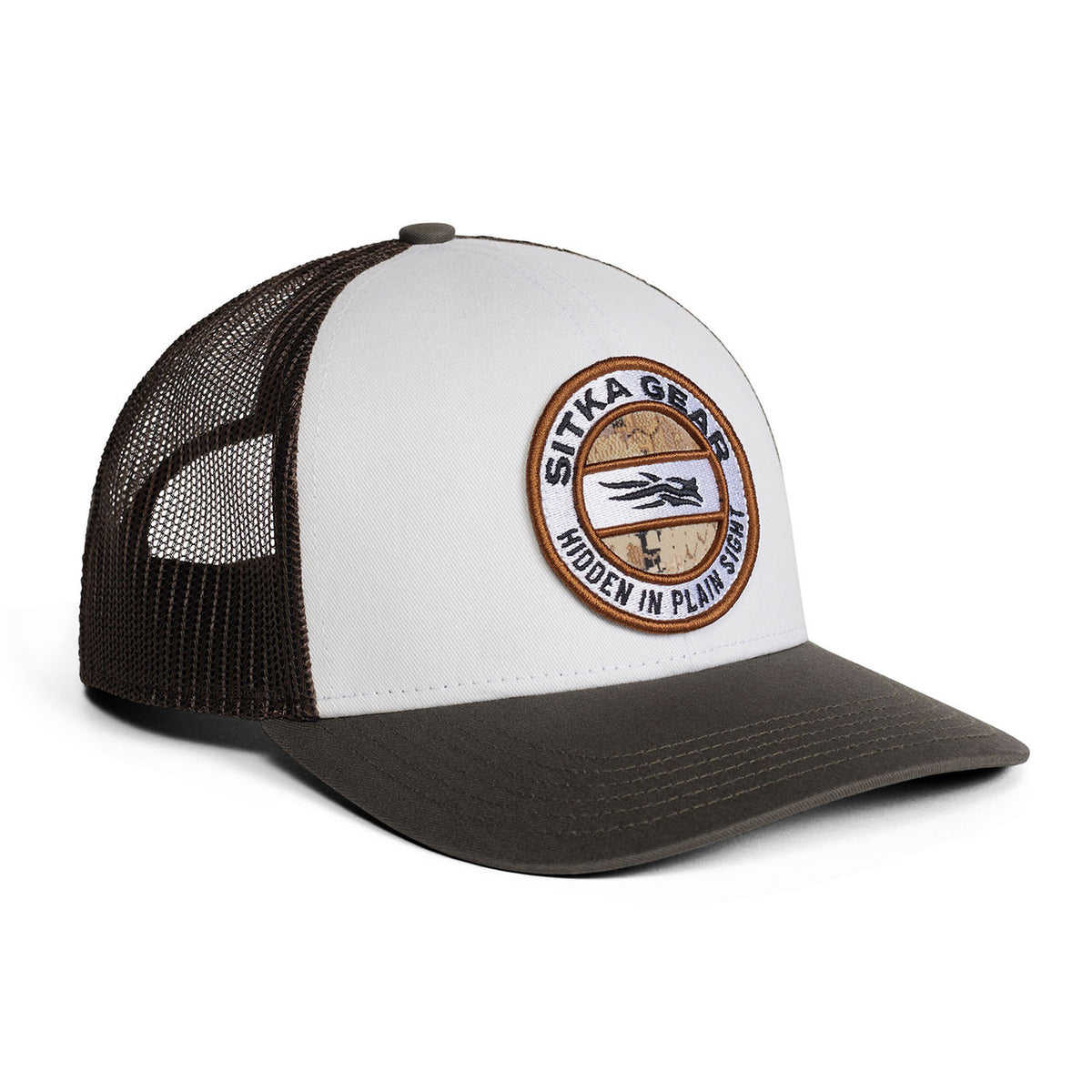 Sitka Hidden Optifade Mesh Mid Pro Trucker Hat Image in Ivory Marsh
