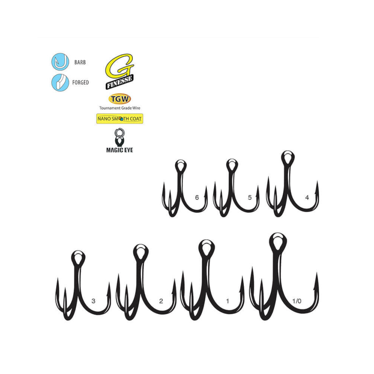 G-Finesse Medium Heavy Short Shank Treble Hook, 6 Pack