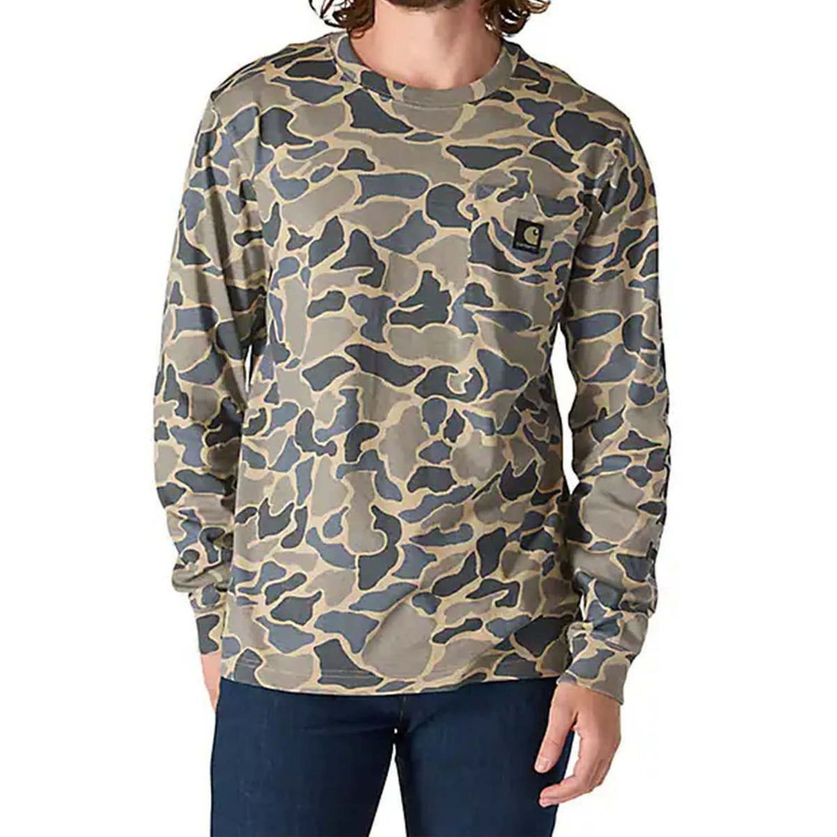 Relaxed Fit Heavyweight Long-Sleeve Pocket Camo Logo Graphic T-Shirt