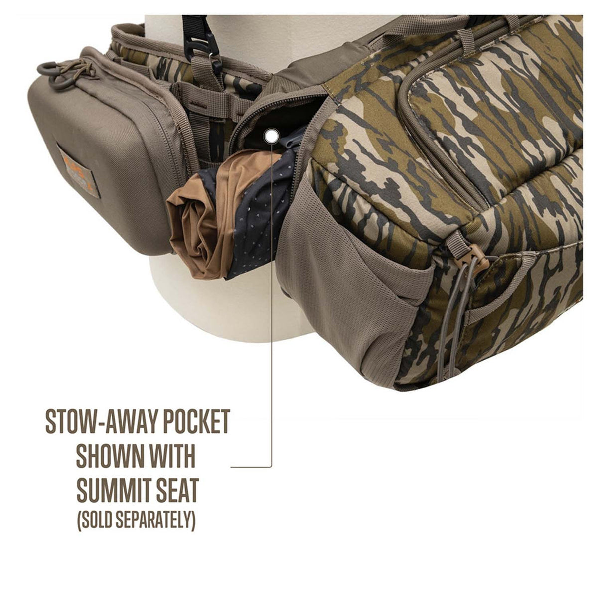 ALPS OutdoorZ Turkey Tracker Hybrid Lumbar/Fanny Pack SystemStow Away Pocket Image in Mossy Oak Original Bottomland