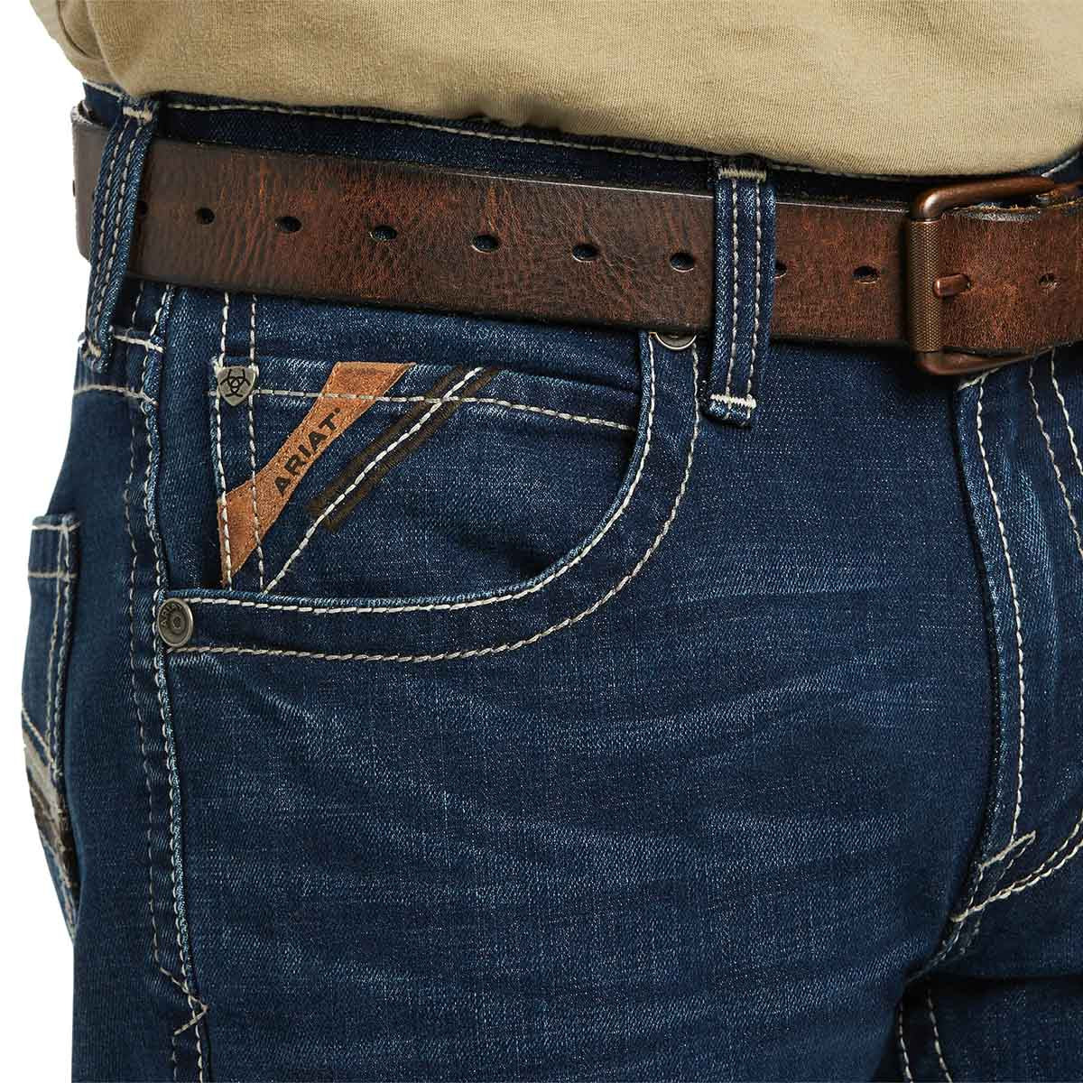 Ariat M5 Straight Stretch Remming Stackable Straight Leg Jeans pocket image.