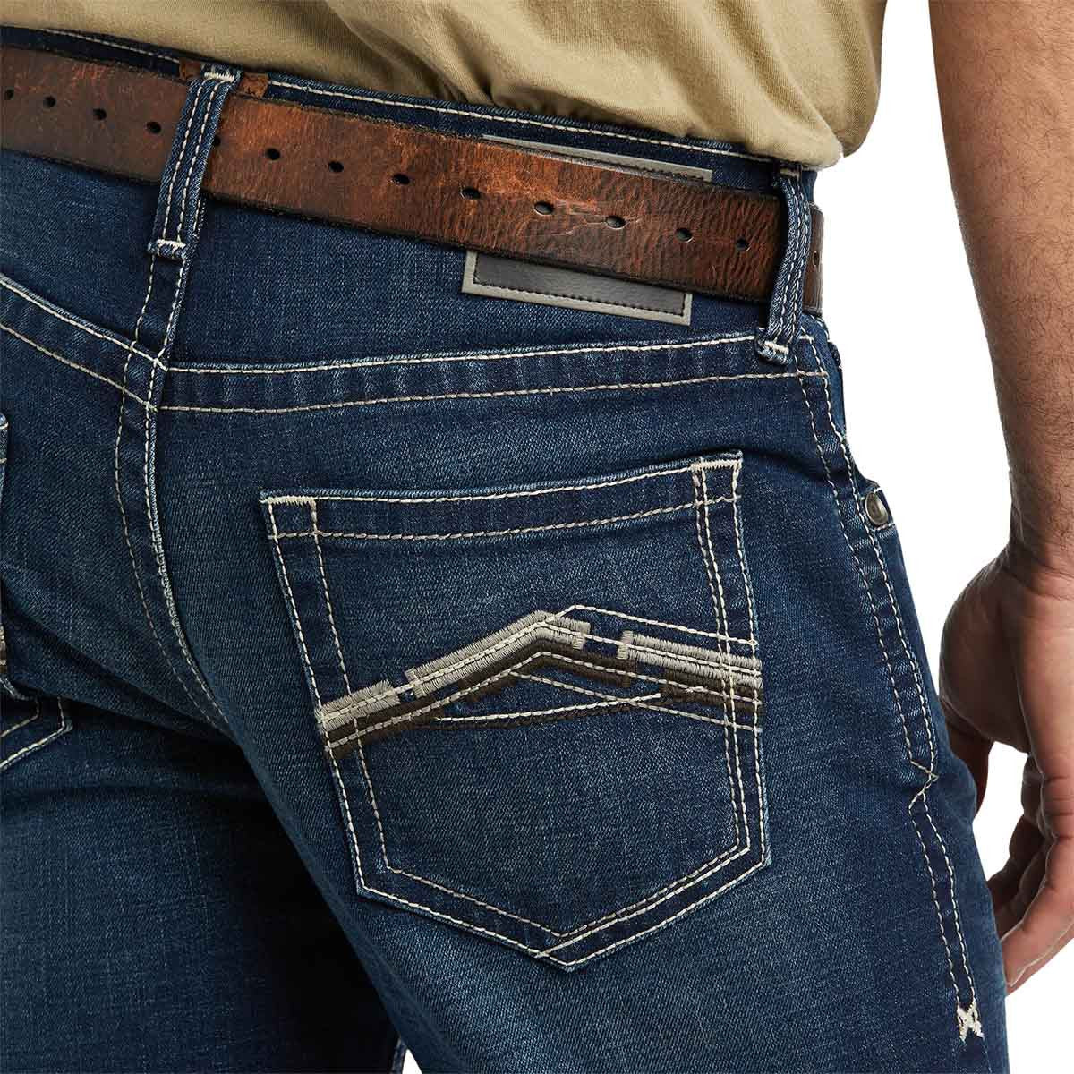 Ariat M5 Straight Stretch Remming Stackable Straight Leg Jeans back pocket image.