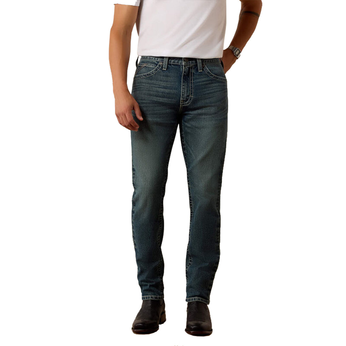 Front Model Image of the Ariat M8 Slim Mike Taper Jeans.