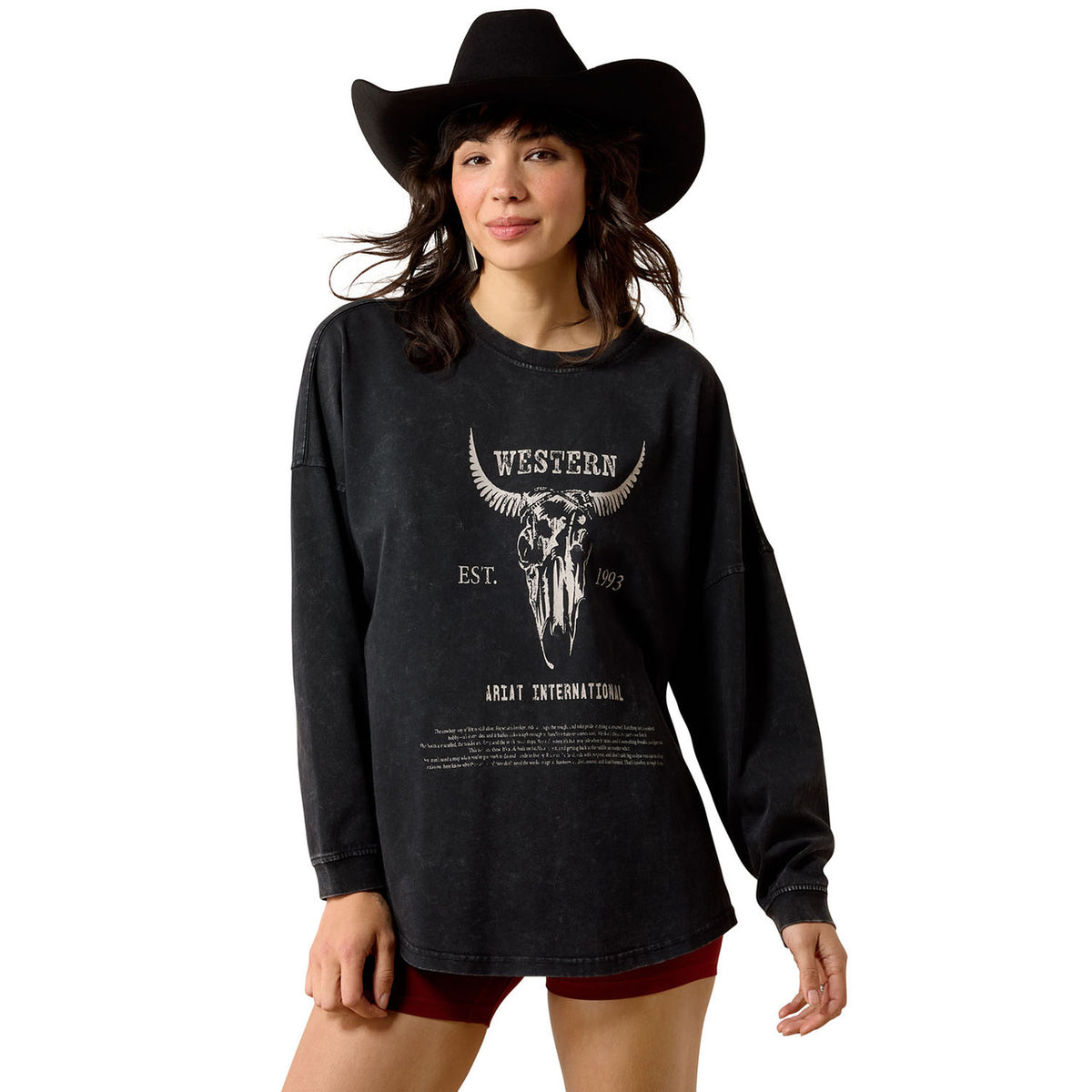 Front Image of the Ariat Women's Canvas Oversized Long Sleeve T-Shirt.