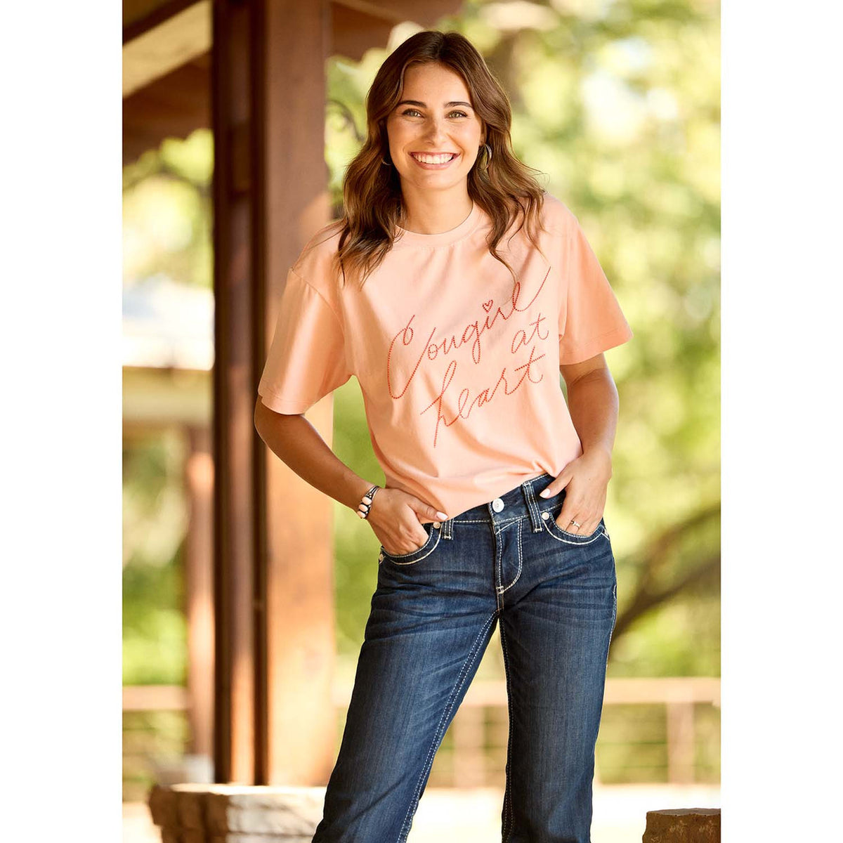 Model Image of the Ariat Women's Cowgirl at Heart T-Shirt.