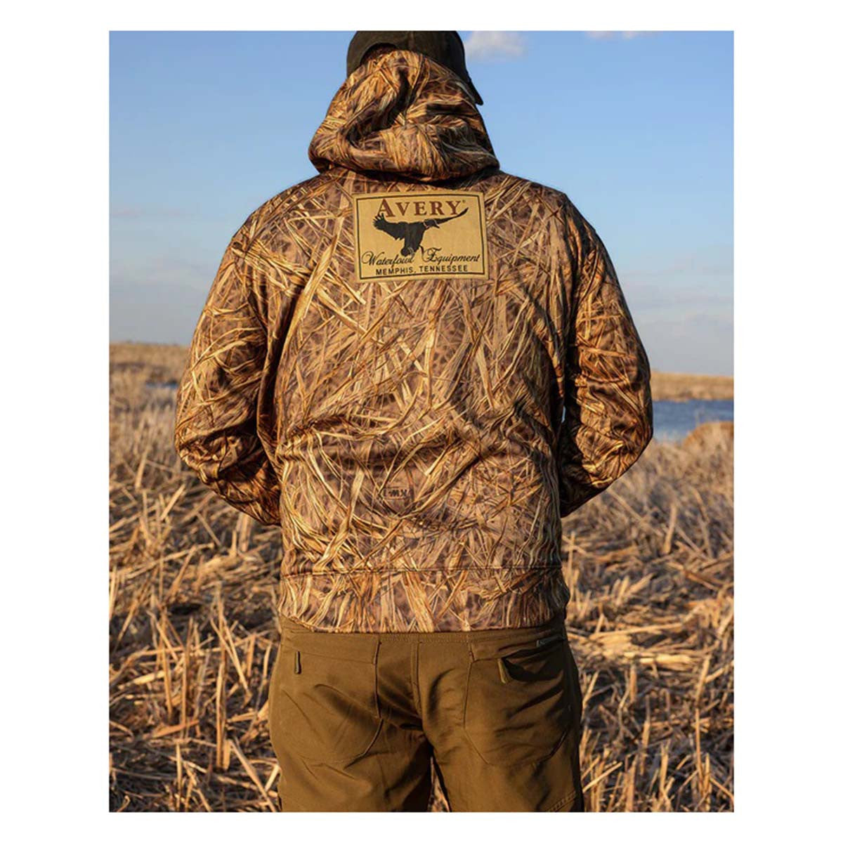 Avery Outdoors Logo Hoodie Lifestyle Back Image in KW-1