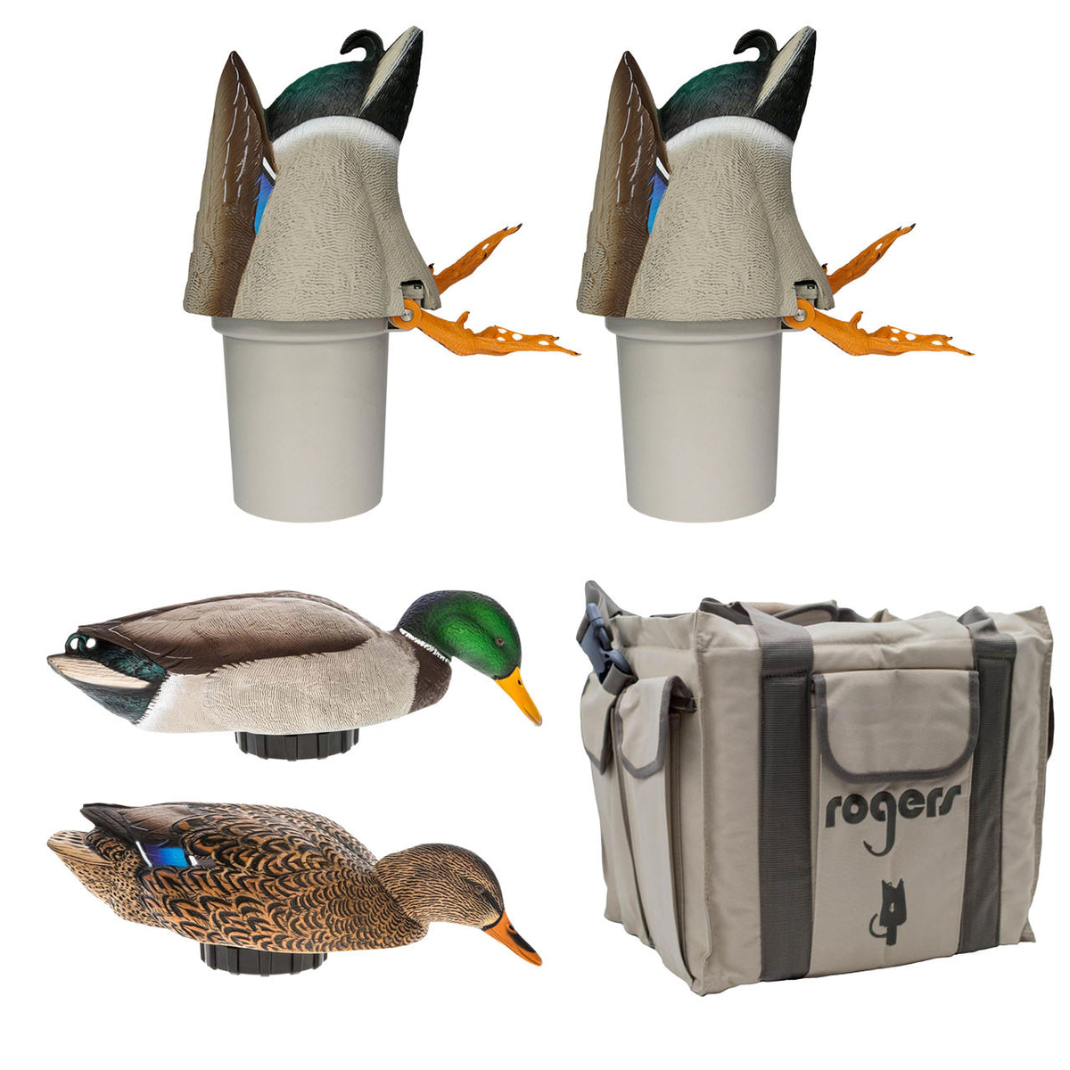 Image of the Power Shaker Mallard and Hen & Two Power Kicker Decoys with 4 Slot Bag.