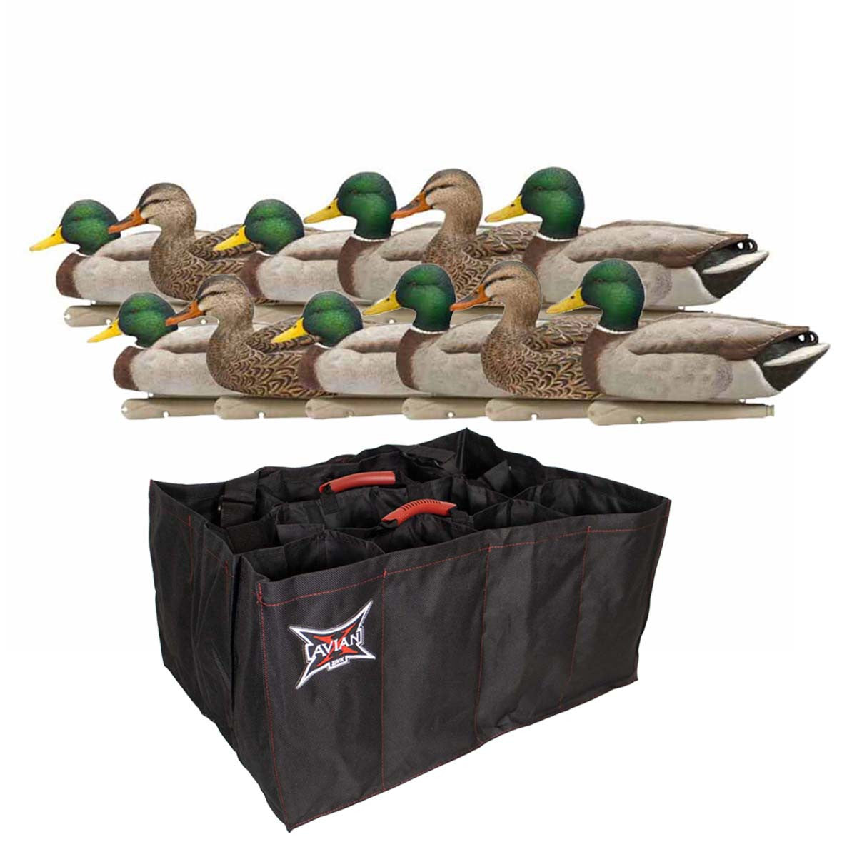Floating Mallard Open Water Duck Decoys with 12 Slot Decoy Bag