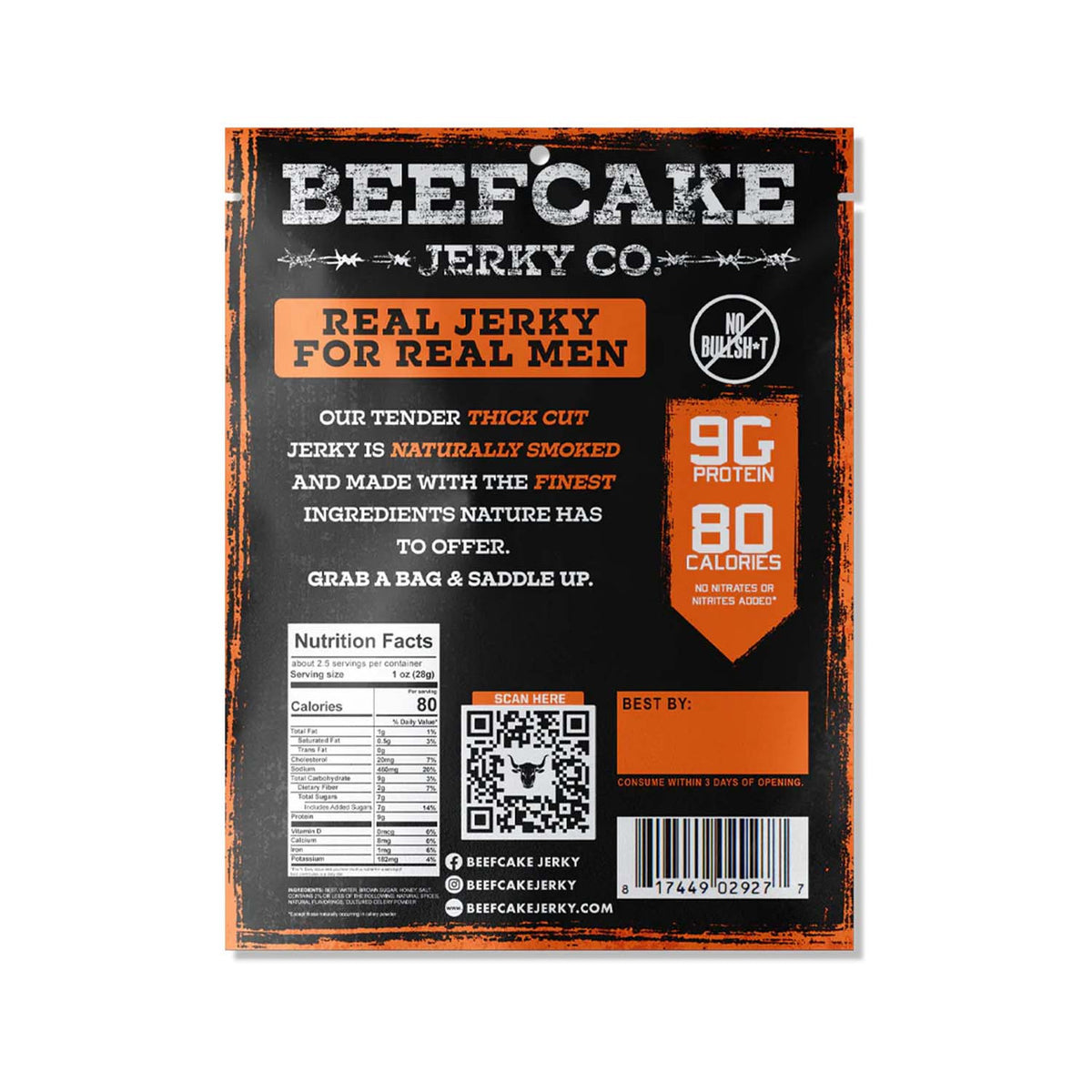 Back image of the Beefcake Jerky Co. Beef Original Jerky - 2.7 oz.