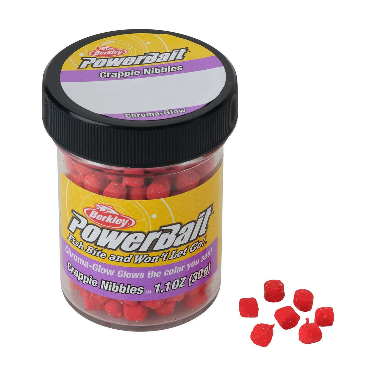 Berkley PowerBait Chroma-Glow Crappie Nibbles Jar Image in Glow Red