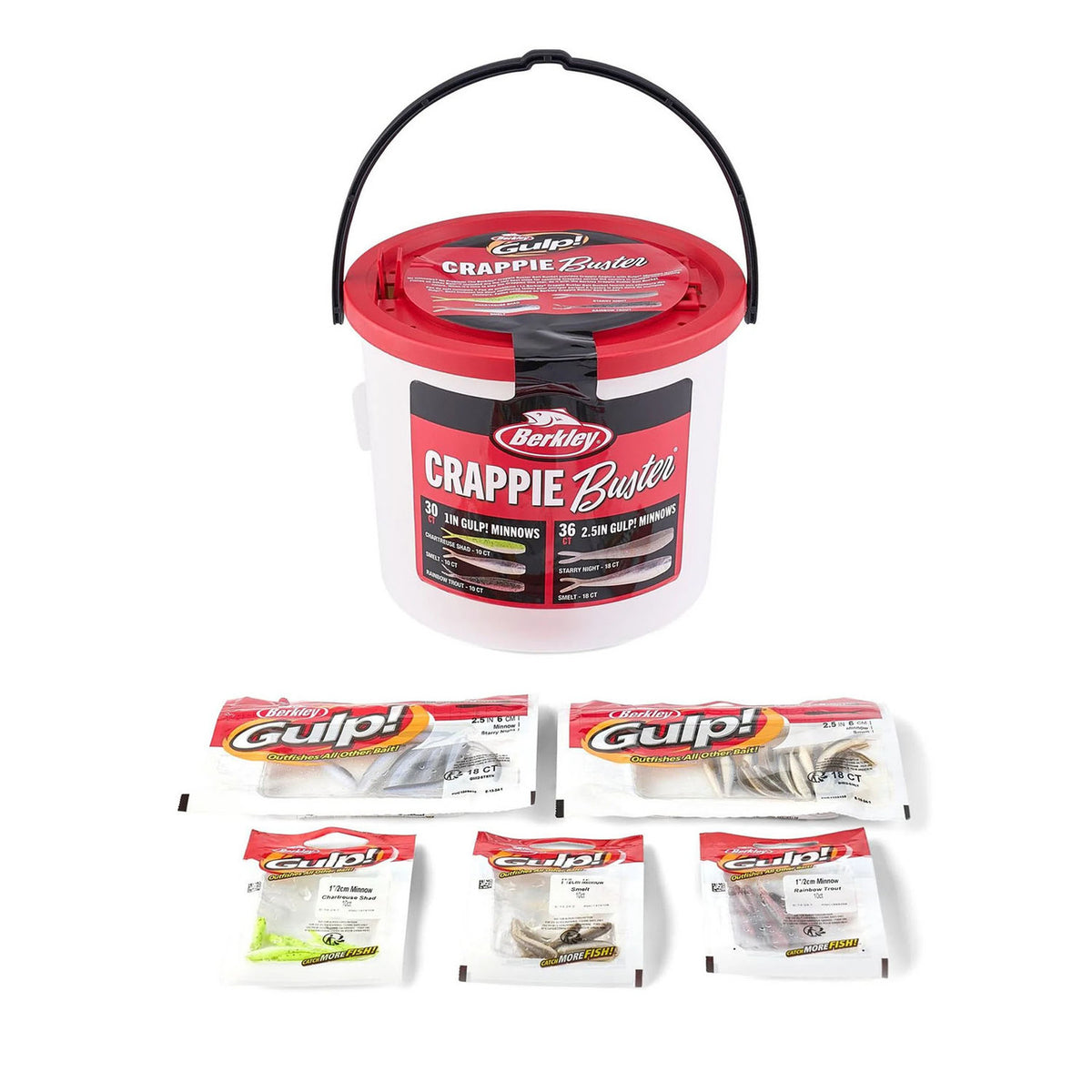 Zoomed out image of the Berkley Gulp Crappie Buster 67-piece Bait Kit