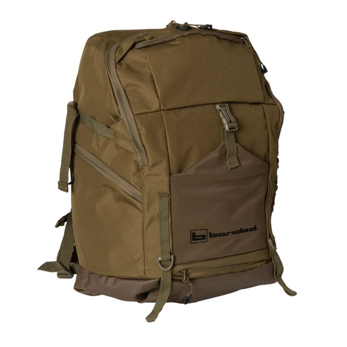 Banded On-the-Fly Welded BackPack Right Angled Image in Marsh Brown