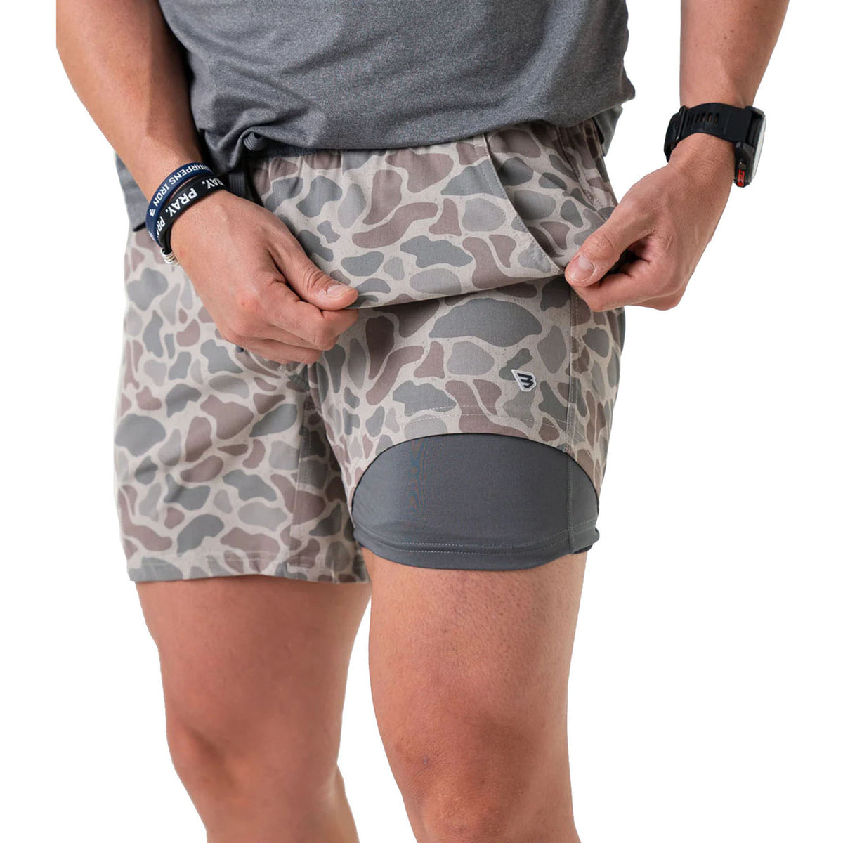 Burlebo 5.5" Athletic Shorts with Liner Image in Classic Deer Camo