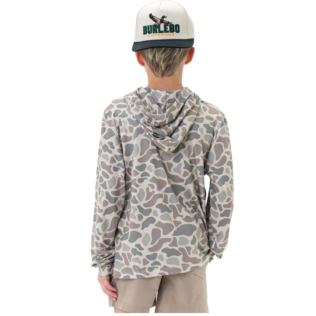 Burlebo Youth Performance Camo Hoodie Back Image in Classic Deer Camo