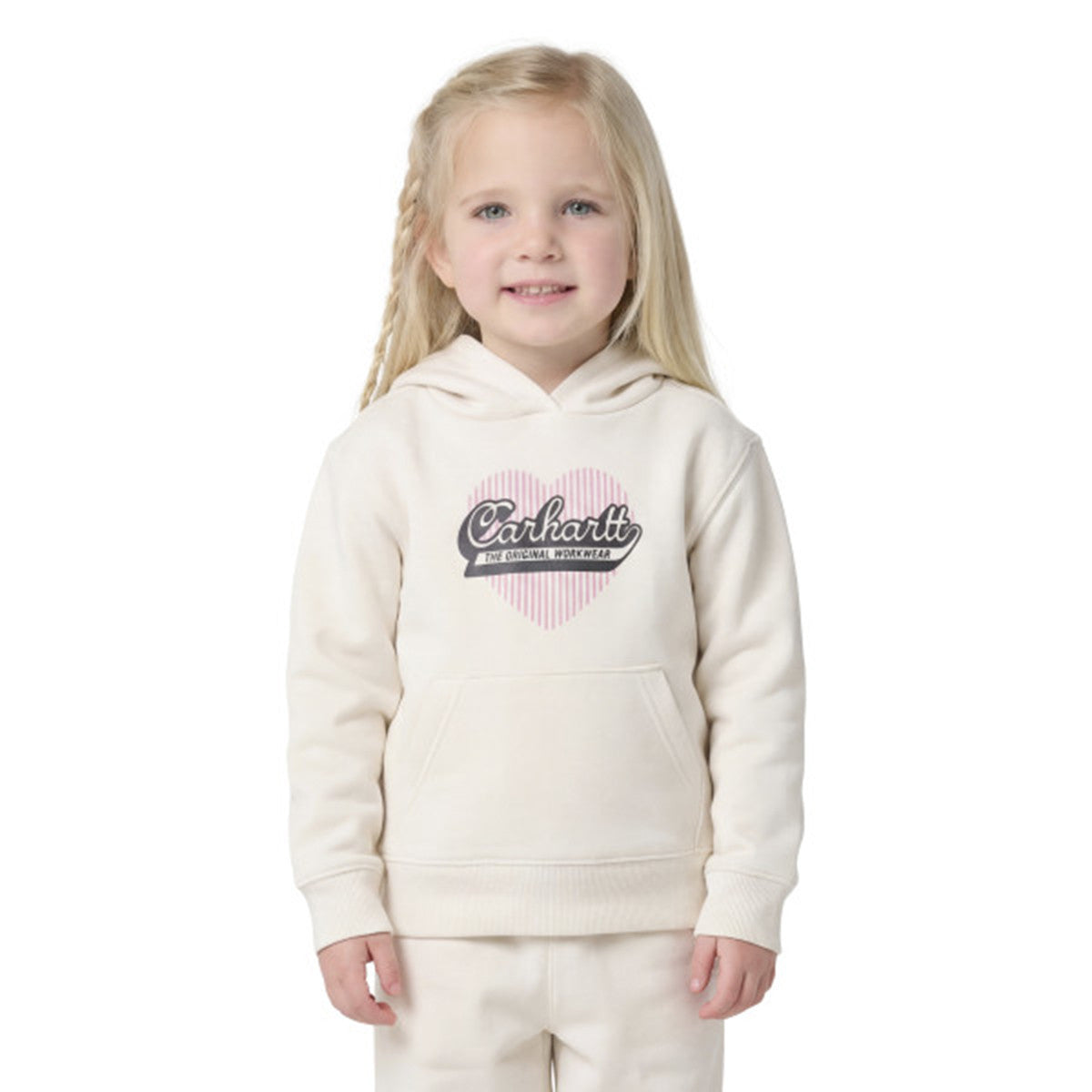 Image of the Carhartt Kids Toddler Girls Heart Logo Sweatshirt in Light Beige