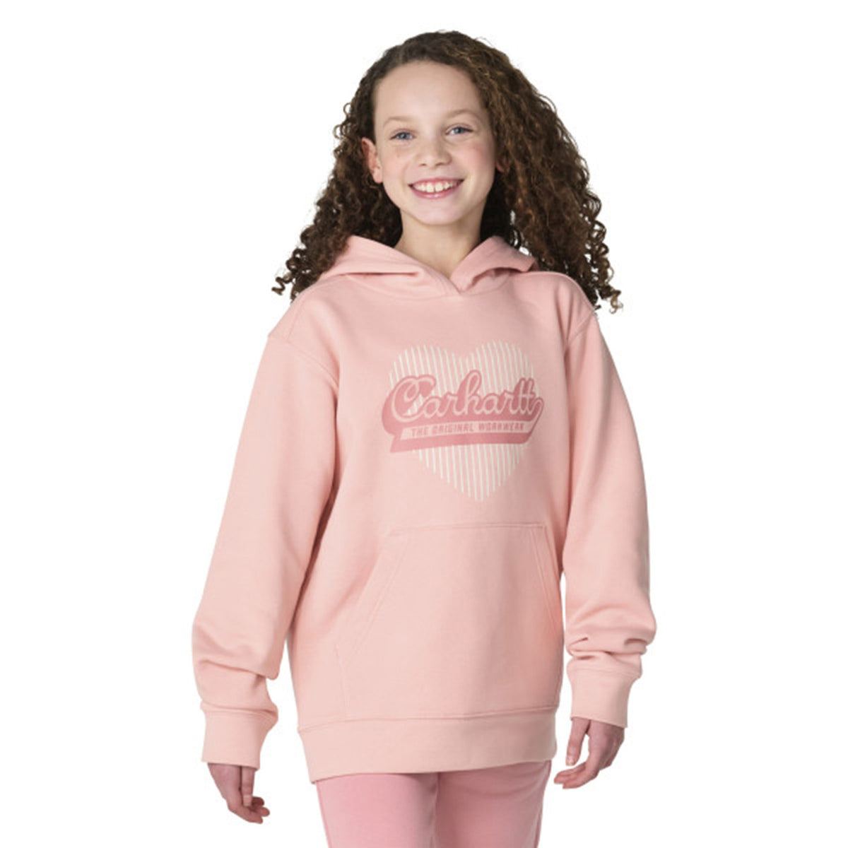 Image of the Carhartt Kids Girls' Long-Sleeve Heart Graphic Sweatshirt in Light Peach