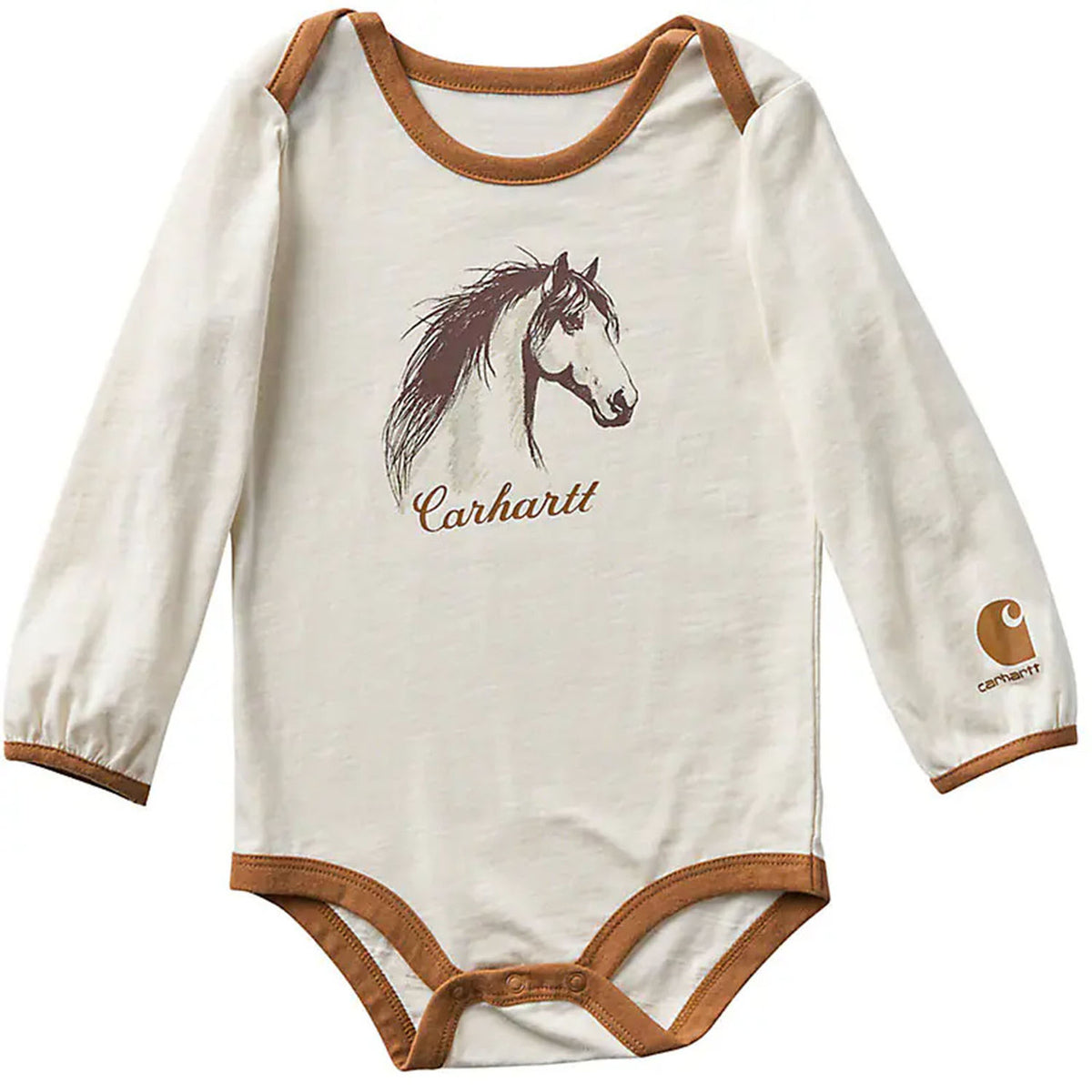 Image of the Carhartt Kids Infant Girls' Long Sleeve Horse Bodysuit.