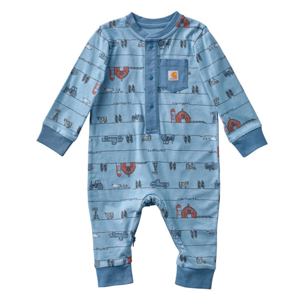 Front Image of the Carhartt Kids Infant Farm Print Coverall.
