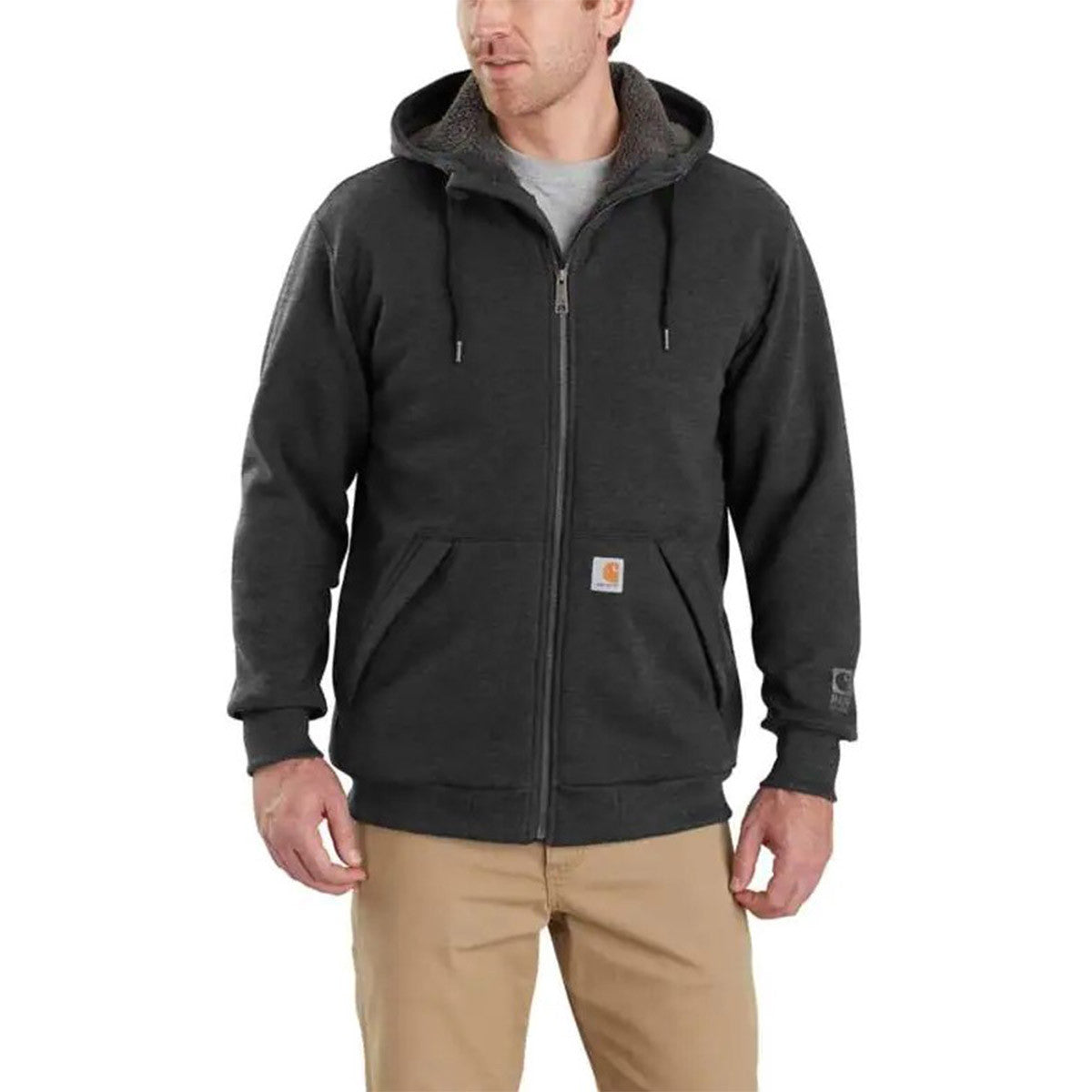 Carhartt Rain Defender Relaxed Fit Sherpa-Lined Full-Zip Sweatshirt image in Carbon Heather