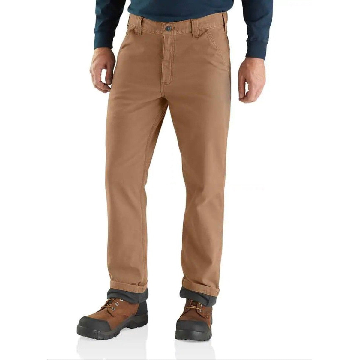 Carhartt Rugged Flex Relaxed Fit Canvas Fleece-Lined Utility Work Pant Image Dark Khaki