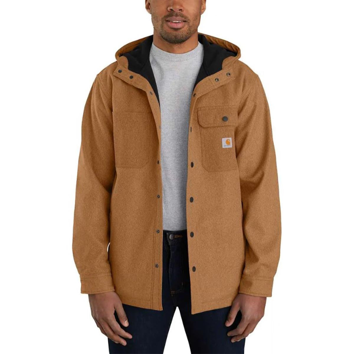Carhartt Rain Defender Relaxed Fit Heavyweight Hooded Shirt Jac - Oiled Walnut Heather Black Heather