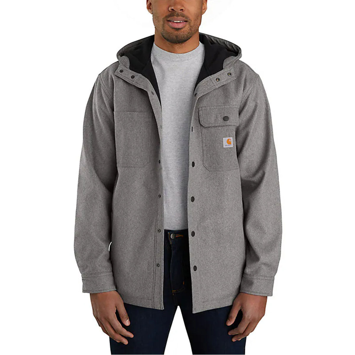Carhartt Rain Defender Relaxed Fit Heavyweight Hooded Shirt Jac - Black Heather Oiled Walnut Heather
