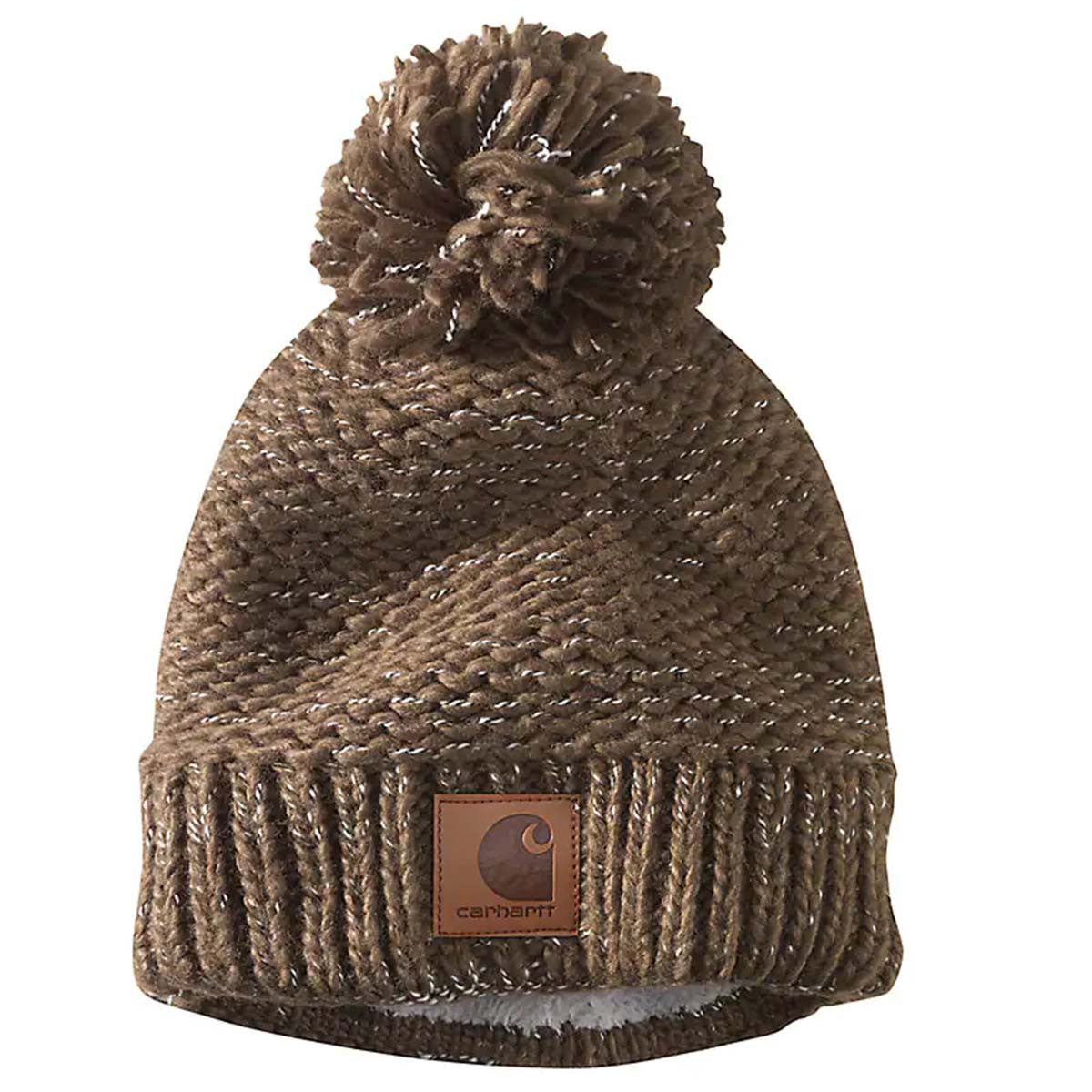 Carhartt Women's Rib Knit Sherpa Lined Pom-Pom Beanie Image in Coffee