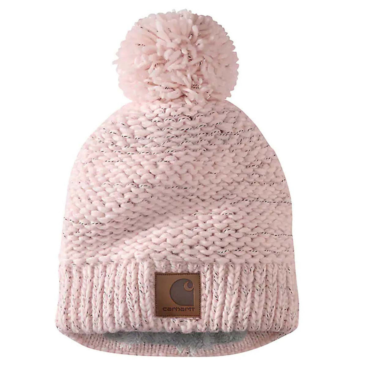 Carhartt Women's Rib Knit Sherpa Lined Pom-Pom Beanie Image in Pink Salt