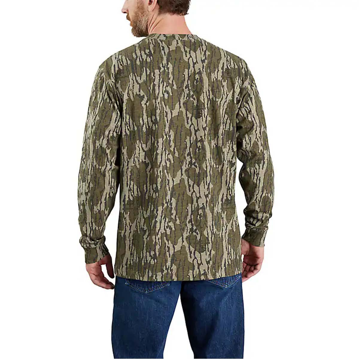 Carhartt Loose Fit Heavyweight Camo Long Sleeve Graphic T-Shirt Back Model Image