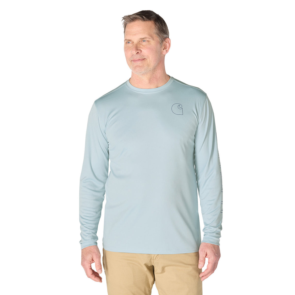 Image of the Carhartt Force Sun Defender Lightweight Graphic Long Sleeve in Smoke Blue