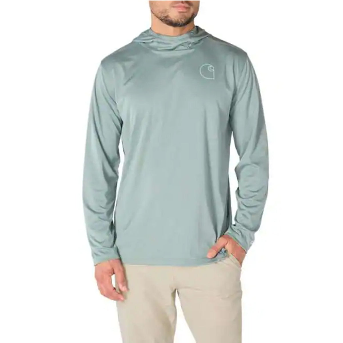 Carthartt Force Sun Defender Lightweight Graphic Hoodie Image in Green Slate Heather