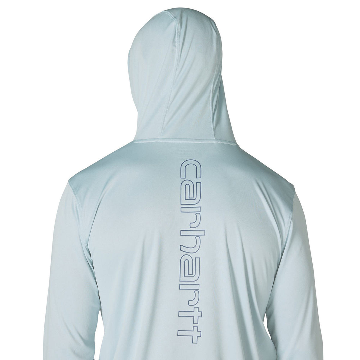 Back with Hood Up Image of the Carthartt Force Sun Defender Lightweight Graphic Hoodie.