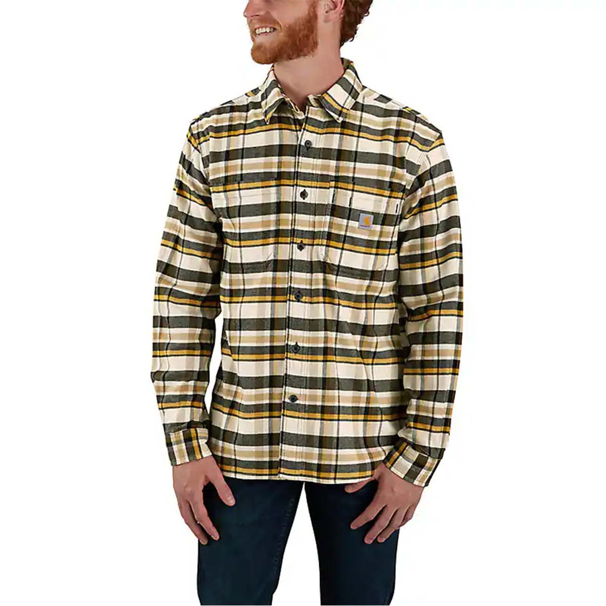 Carhartt Rugged Flex Relaxed Fit Midweight Flannel Long Sleeve Plaid Shirt - Malt