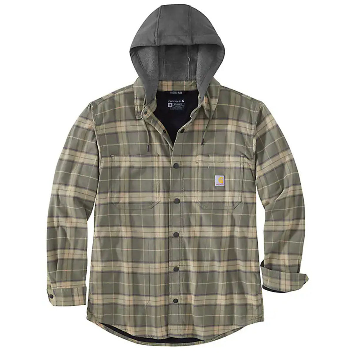 Carhartt Rugged Flex Relaxed Fit Flannel Fleece-Lined Hooded Shirt-Jac - Dusty Olive
