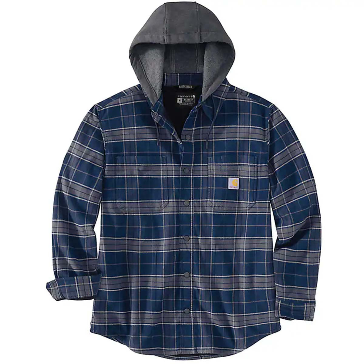 Carhartt Rugged Flex Relaxed Fit Flannel Fleece-Lined Hooded Shirt-Jac - Navy