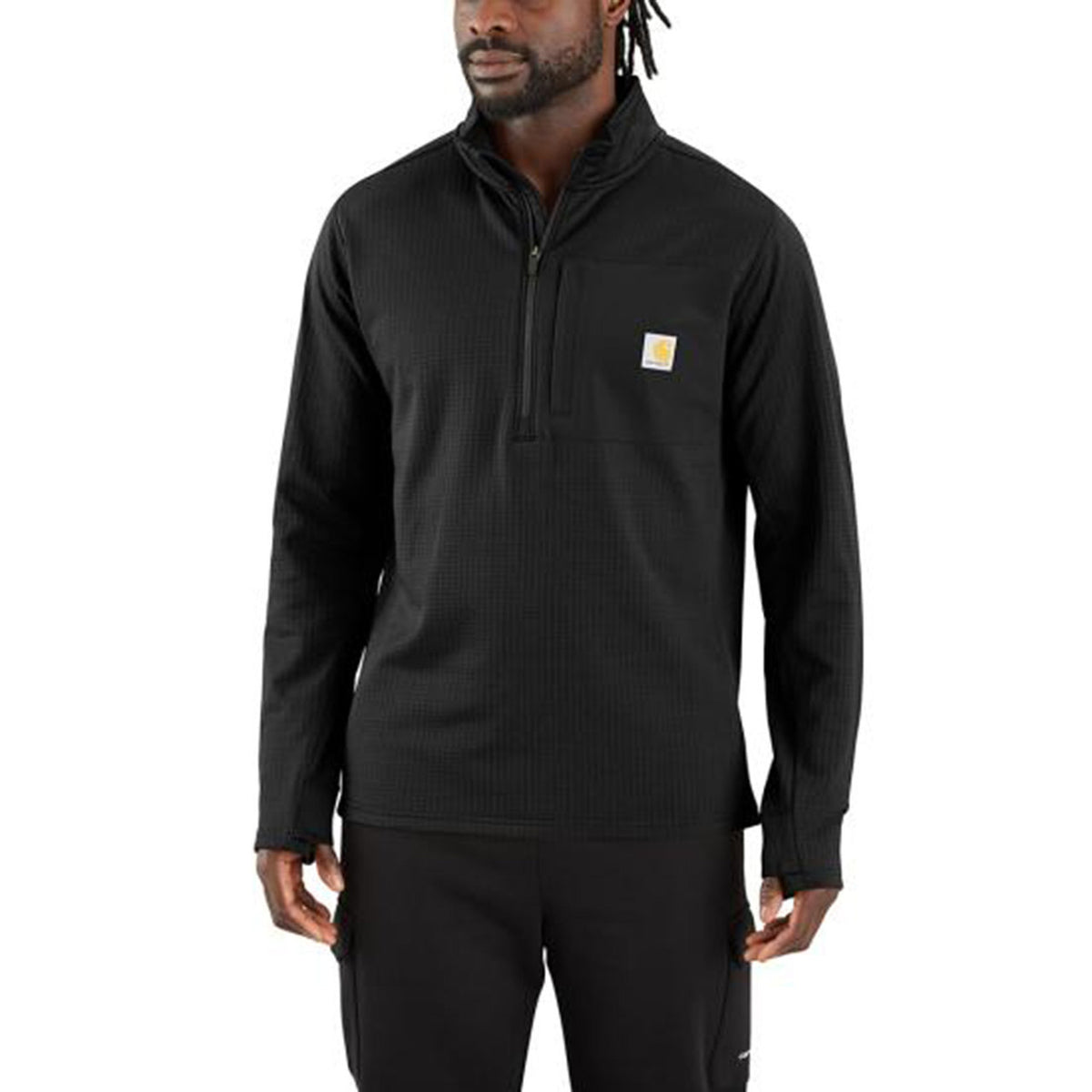 Carhartt Force Relaxed Fit Mock Neck Half zip Fleece Lined Shirt image in Black