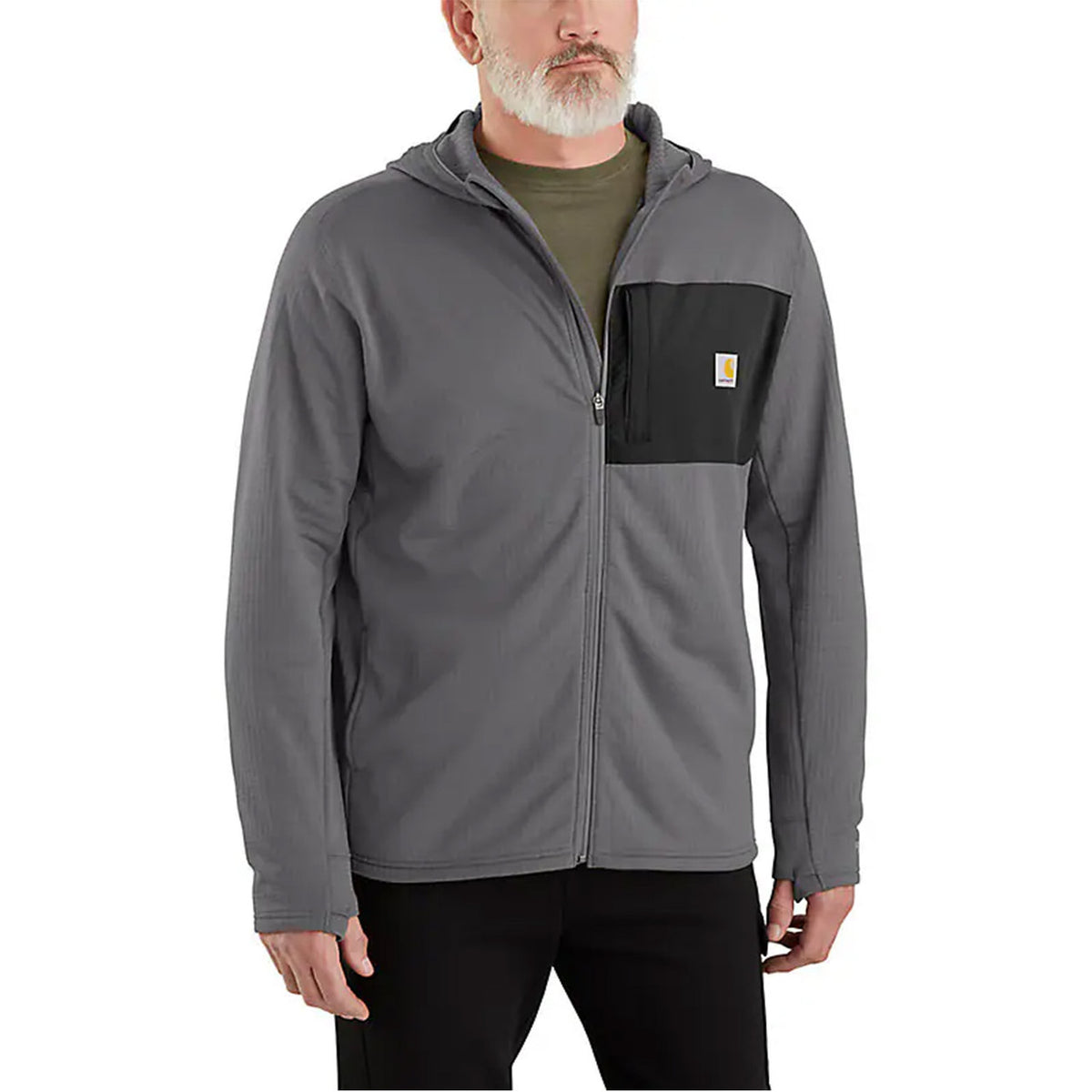 Carhartt Force Relaxed Fit Full-Zip Long Sleeve Hooded Fleece Lined Shirt image in Steel