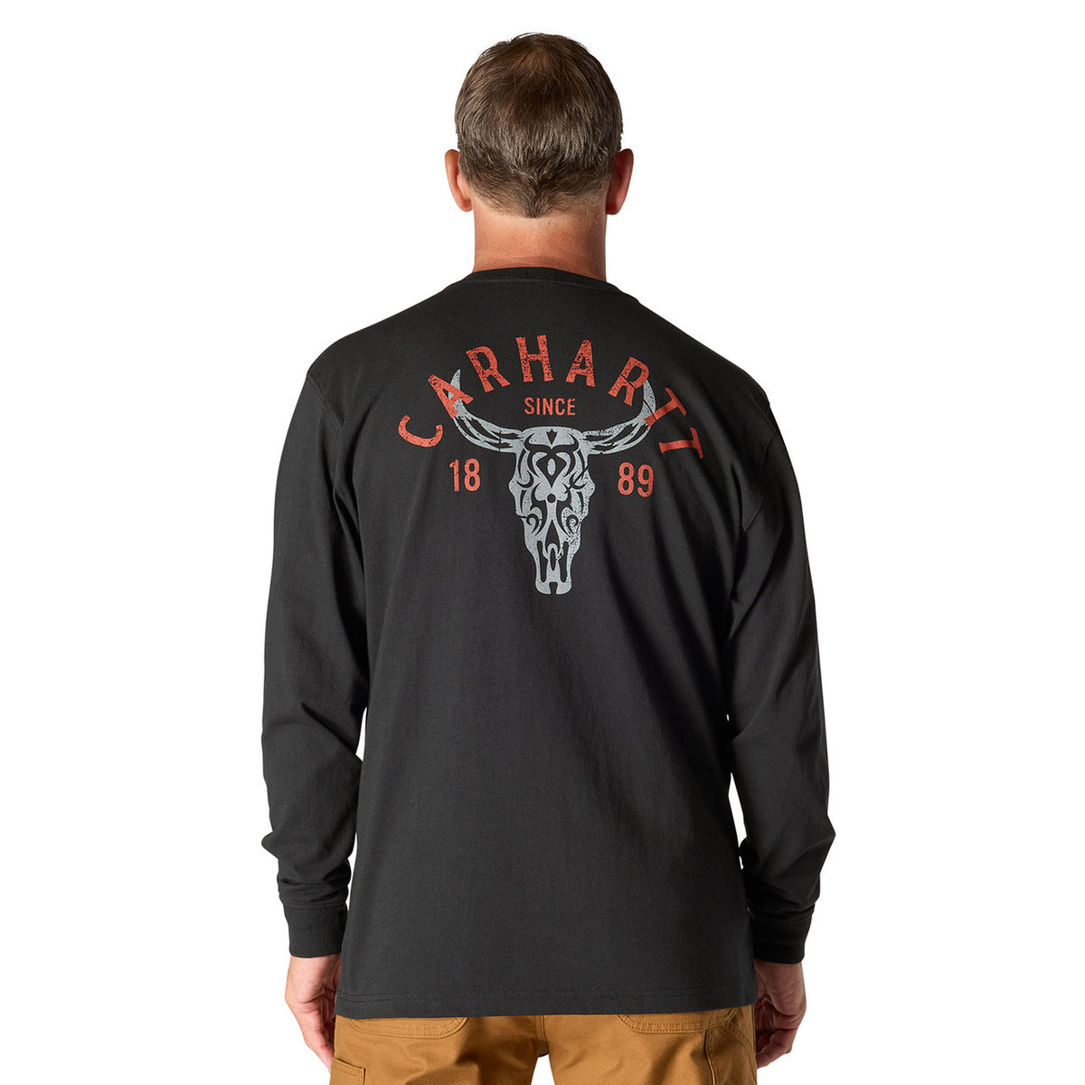 Carhartt Loose Fit Heavyweight Long-Sleeve Pocket Longhorn Graphic Shirt Image in Black