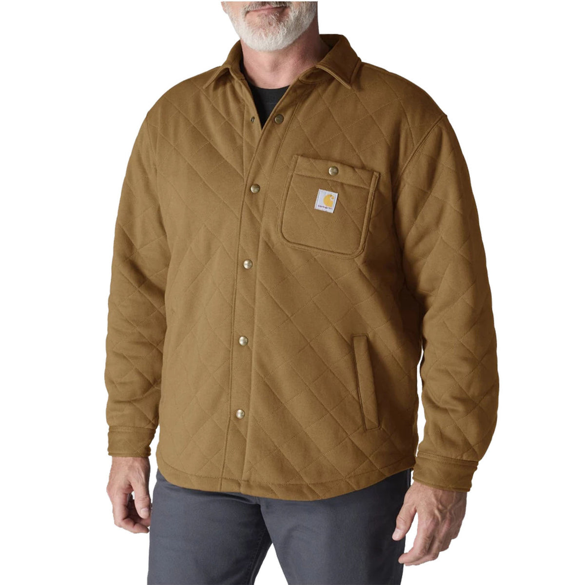 Carhartt Rain Defender Loose Fit Heavyweight Quilted Snap Front Shirt Jac Image in Carhartt Brown