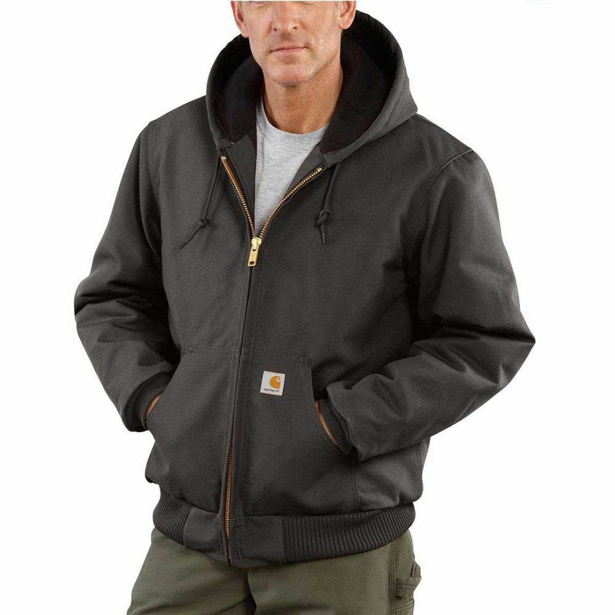 Carhartt Loose Fit Firm Duck Insulated Flannel-Lined Active Jac Image in Gravel Carhartt Brown