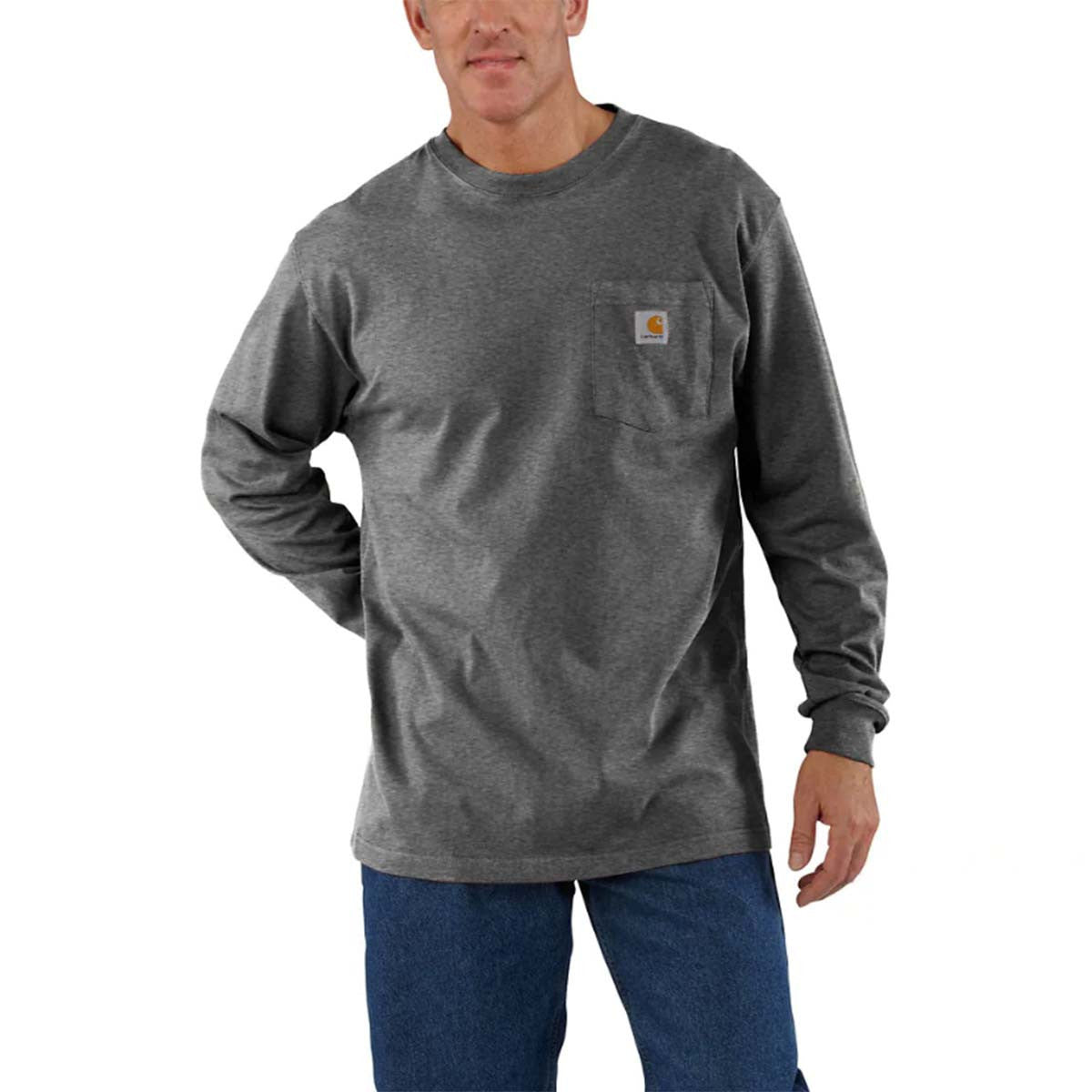 Carhartt Loose Fit Heavyweight Long Sleeve Pocket T-Shirt Image in Carbon Heather