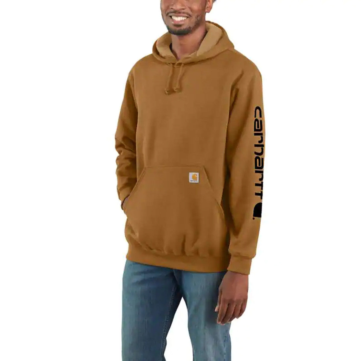 Carhartt Loose Fit Midweight Logo-Sleeve Graphic Hoodie Image in Carhartt Brown