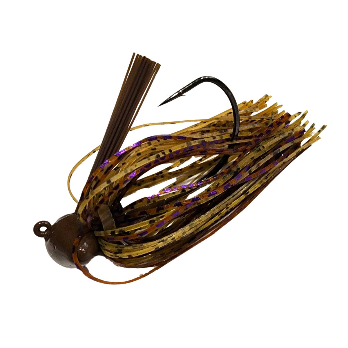 Image of the Chompers Football Skirted Jig in Green Pumpkin-Purple Flash
