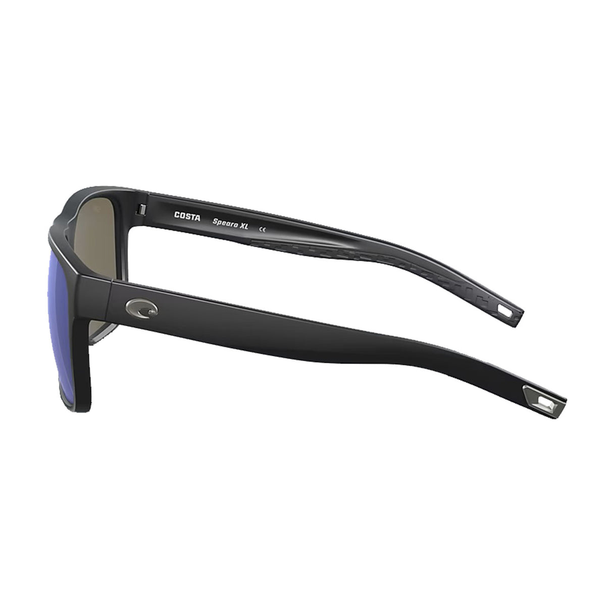 Costa Spearo XL Polarized Sunglasses Side Image in Matte Black Blue Mirror 580G