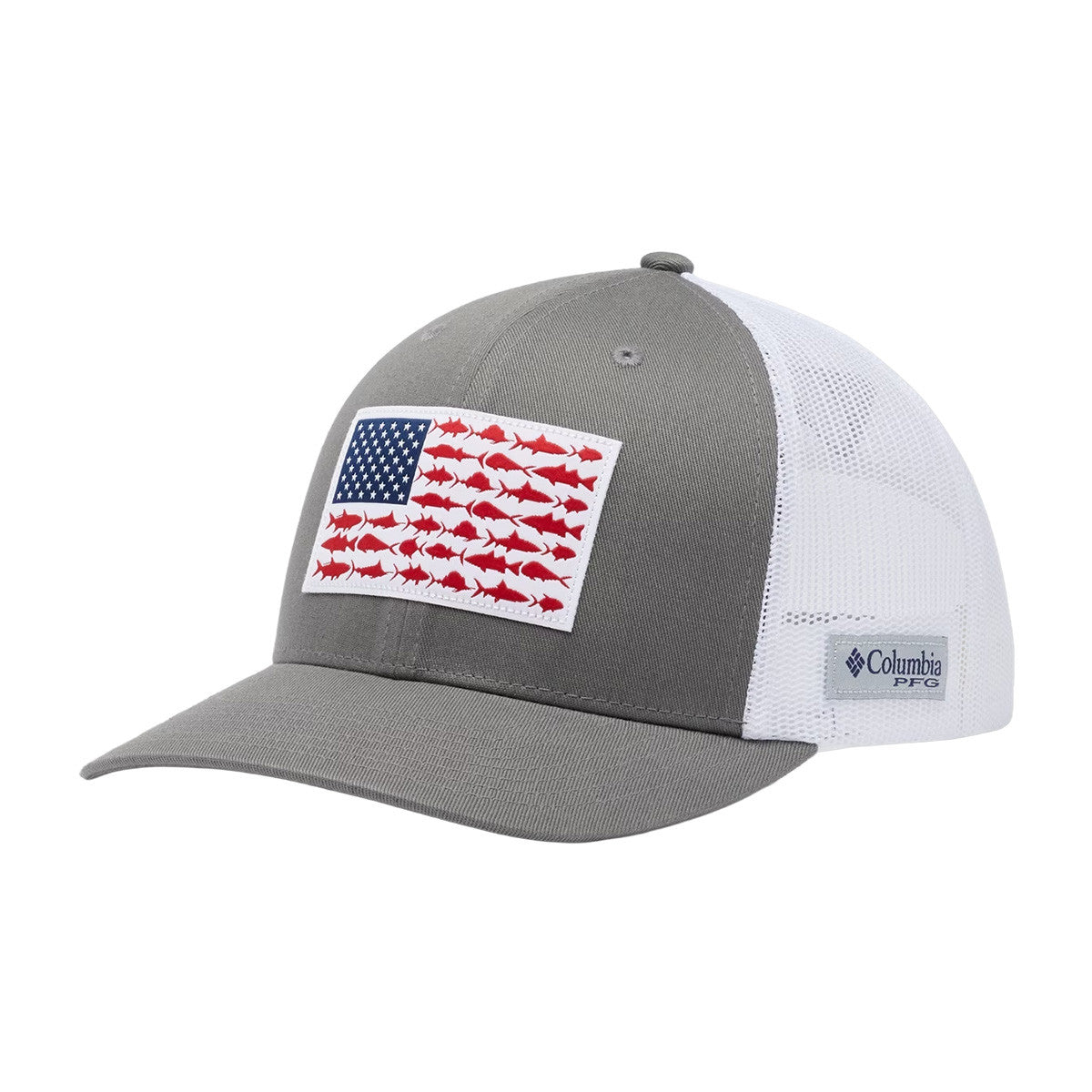 Columbia PFG Mesh Snap Back Fish Flag Ball Cap in Titanium-White